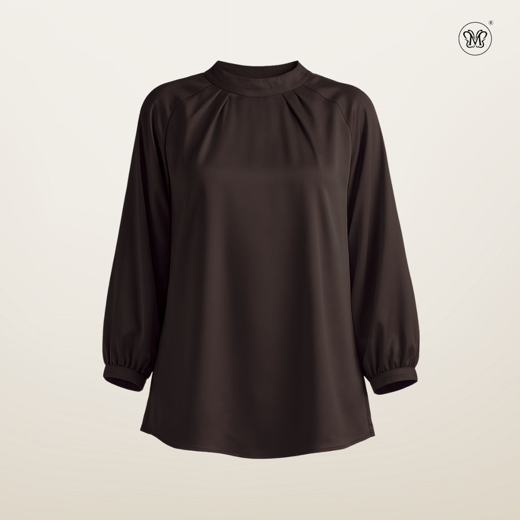 Mock Neck Pleated Blouse