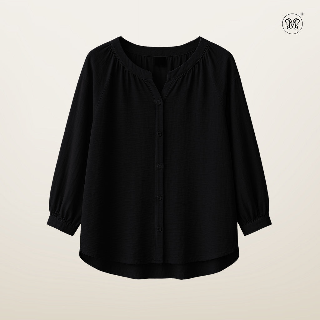 V-Slit Round Neck Blouse
