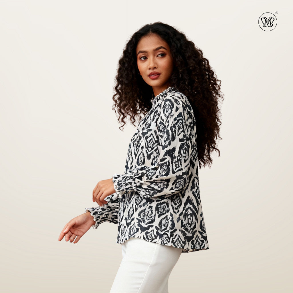 Printed Smocked Collar Blouse
