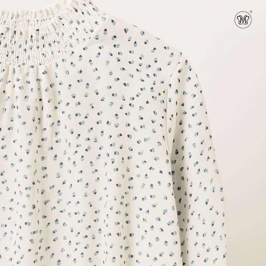 Printed Smocked Collar Blouse