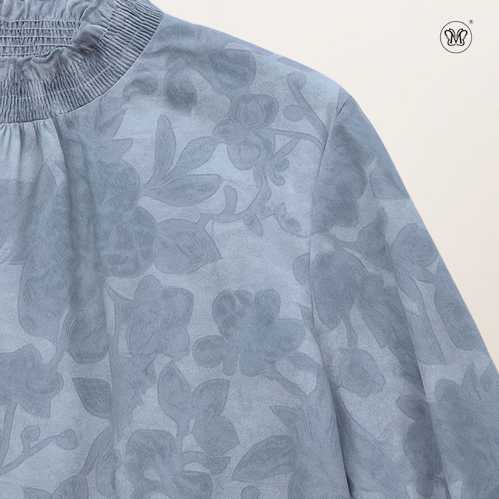 Printed Smocked Collar Blouse