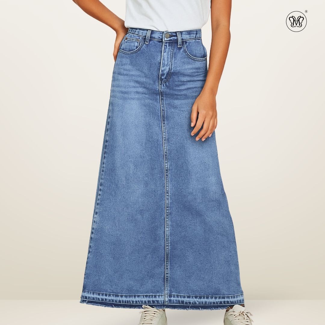 Denim Maxi A-Line Skirt