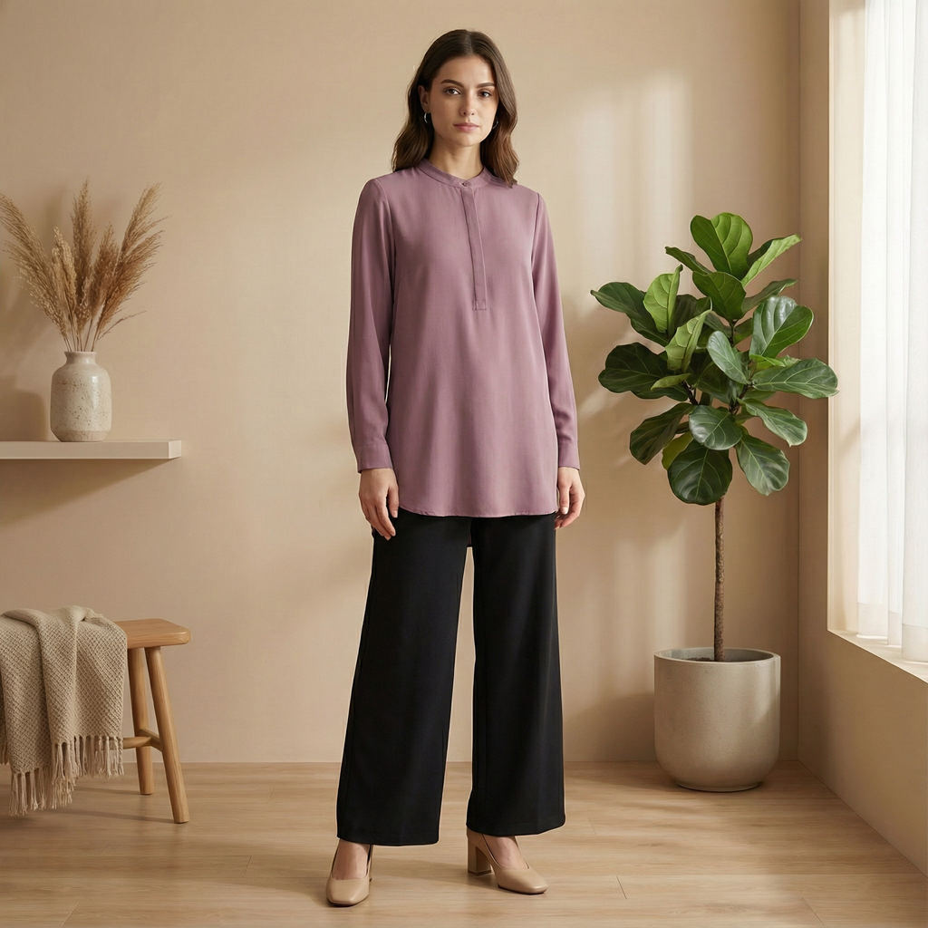 Tunic Blouse with Hidden Button Placket