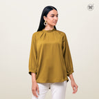 Mock Neck Pleated Blouse