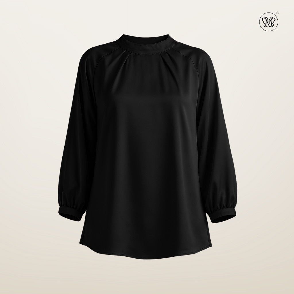 Mock Neck Pleated Blouse