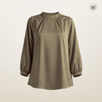 Mock Neck Pleated Blouse