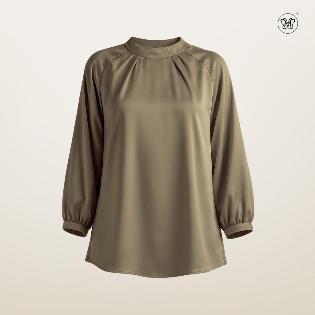 Mock Neck Pleated Blouse
