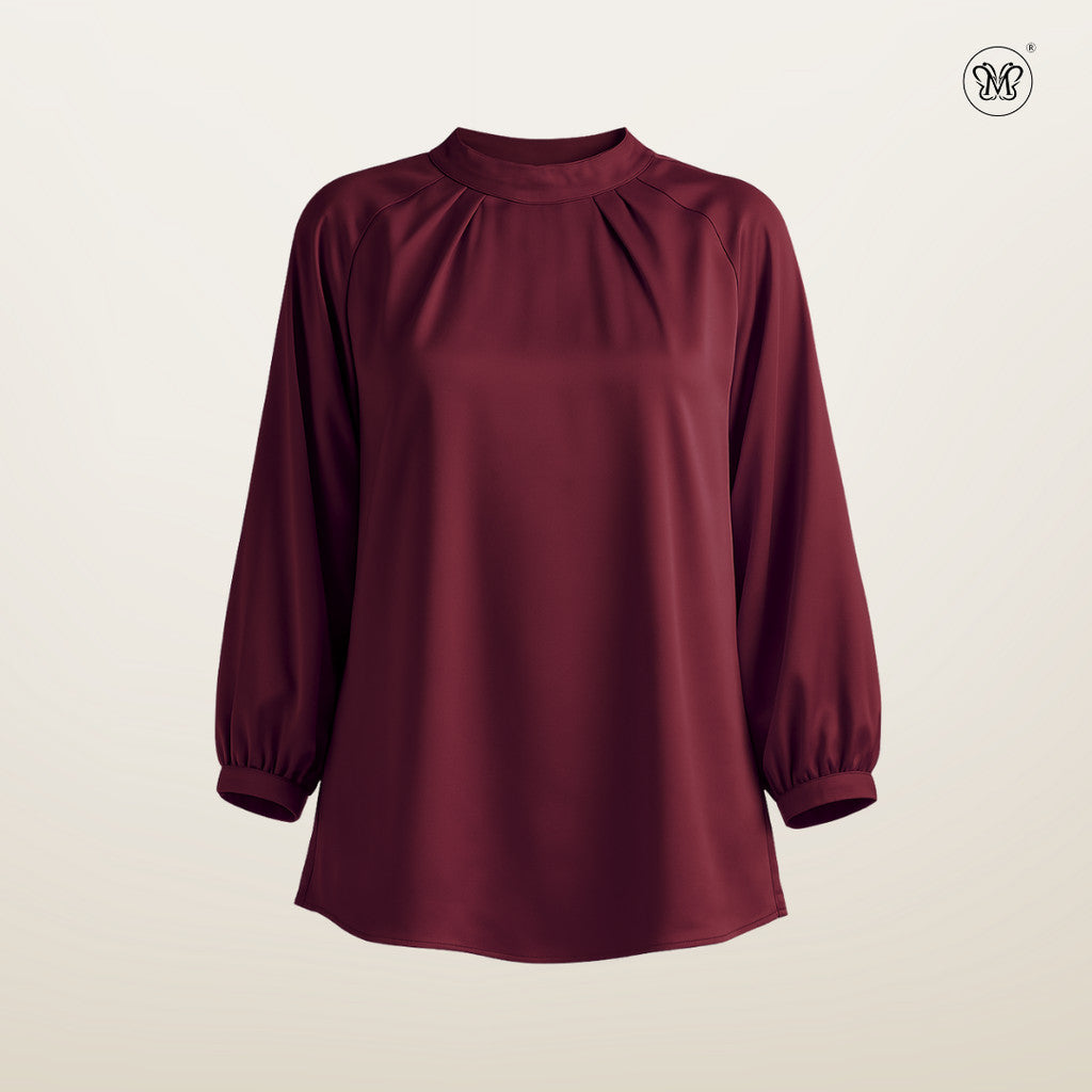 Mock Neck Pleated Blouse