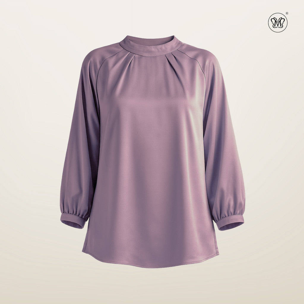 Mock Neck Pleated Blouse