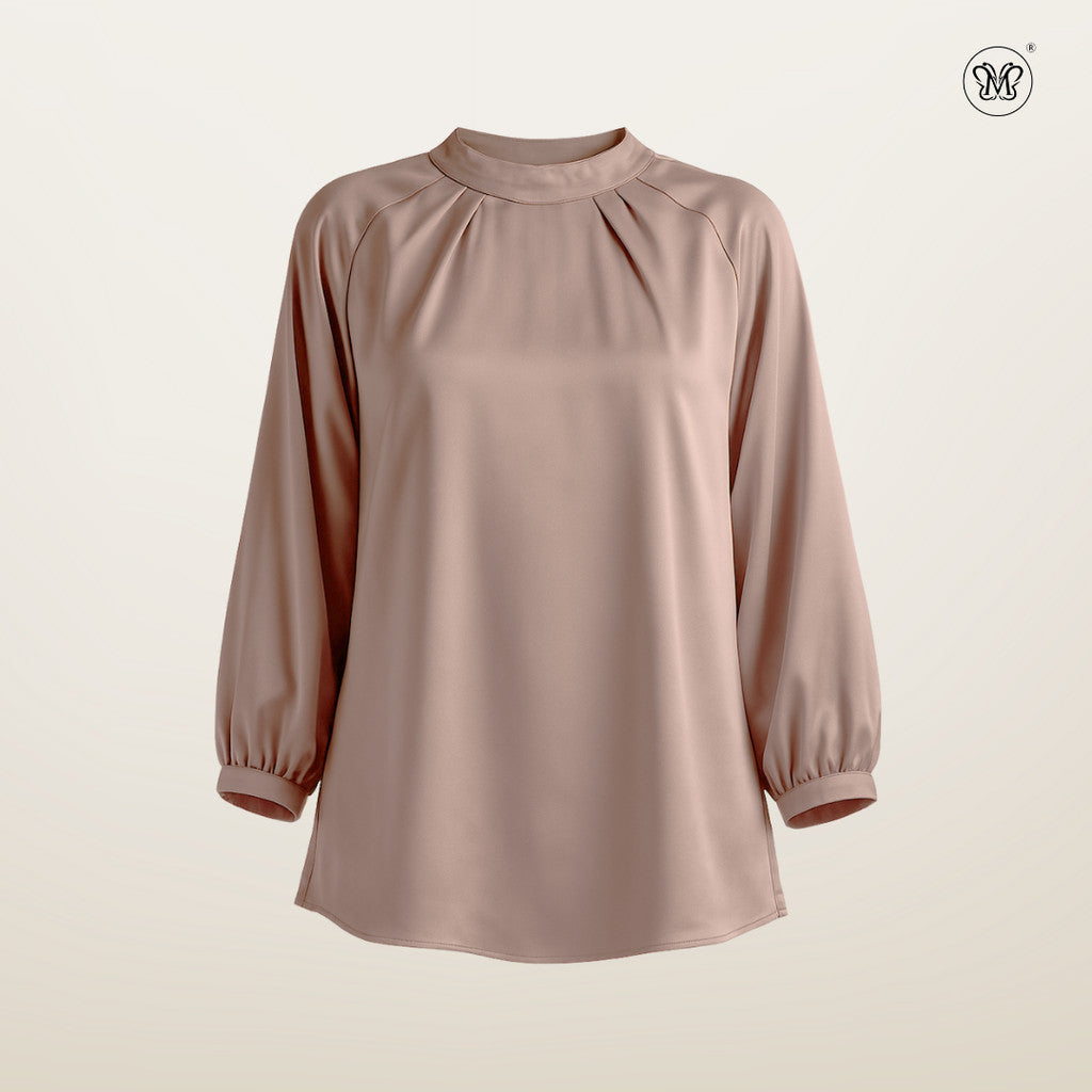 Mock Neck Pleated Blouse