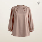 Mock Neck Pleated Blouse