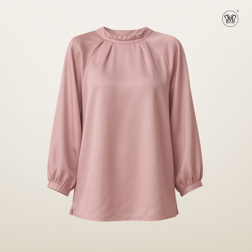 Mock Neck Pleated Blouse