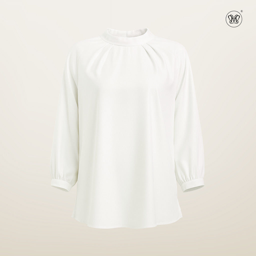 Mock Neck Pleated Blouse