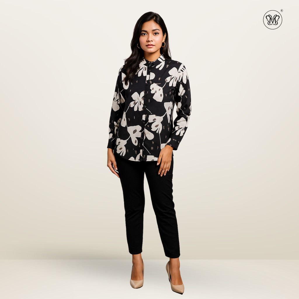 Ladies Printed Button Cuff Blouse