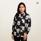 Ladies Printed Button Cuff Blouse