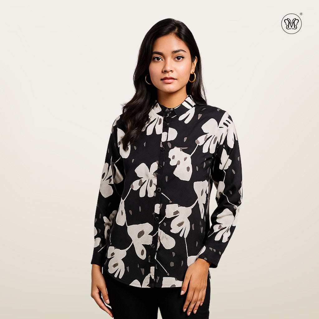 Ladies Printed Button Cuff Blouse