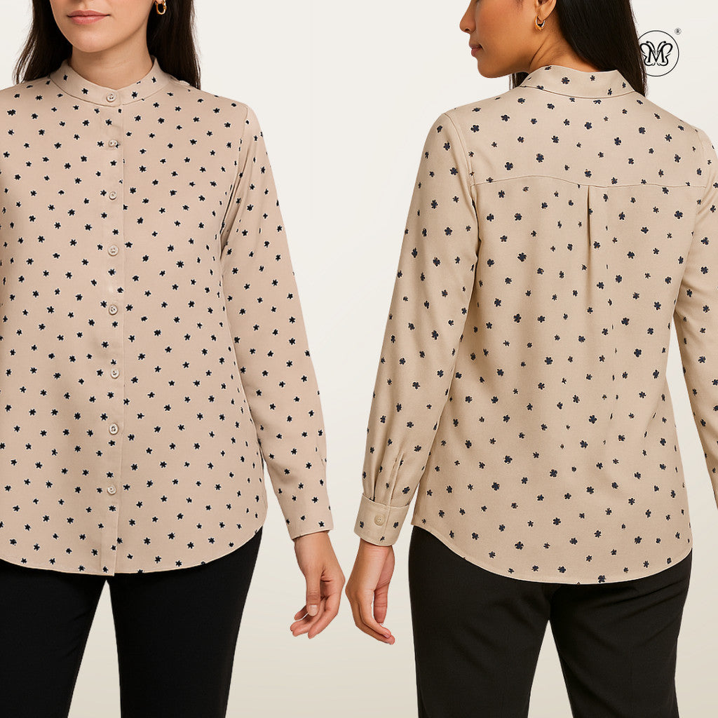 Ladies Printed Button Cuff Blouse L2