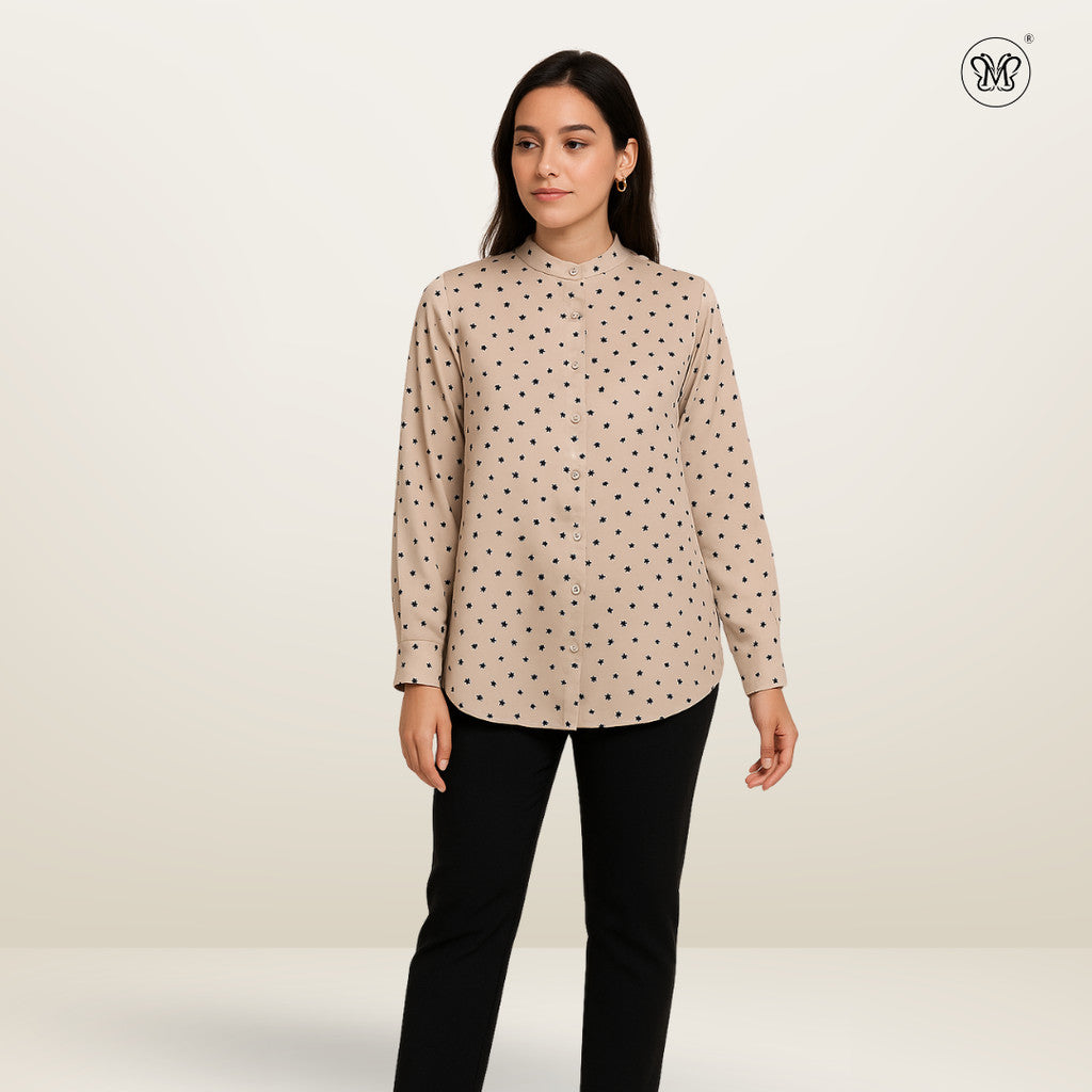 Ladies Printed Button Cuff Blouse L2