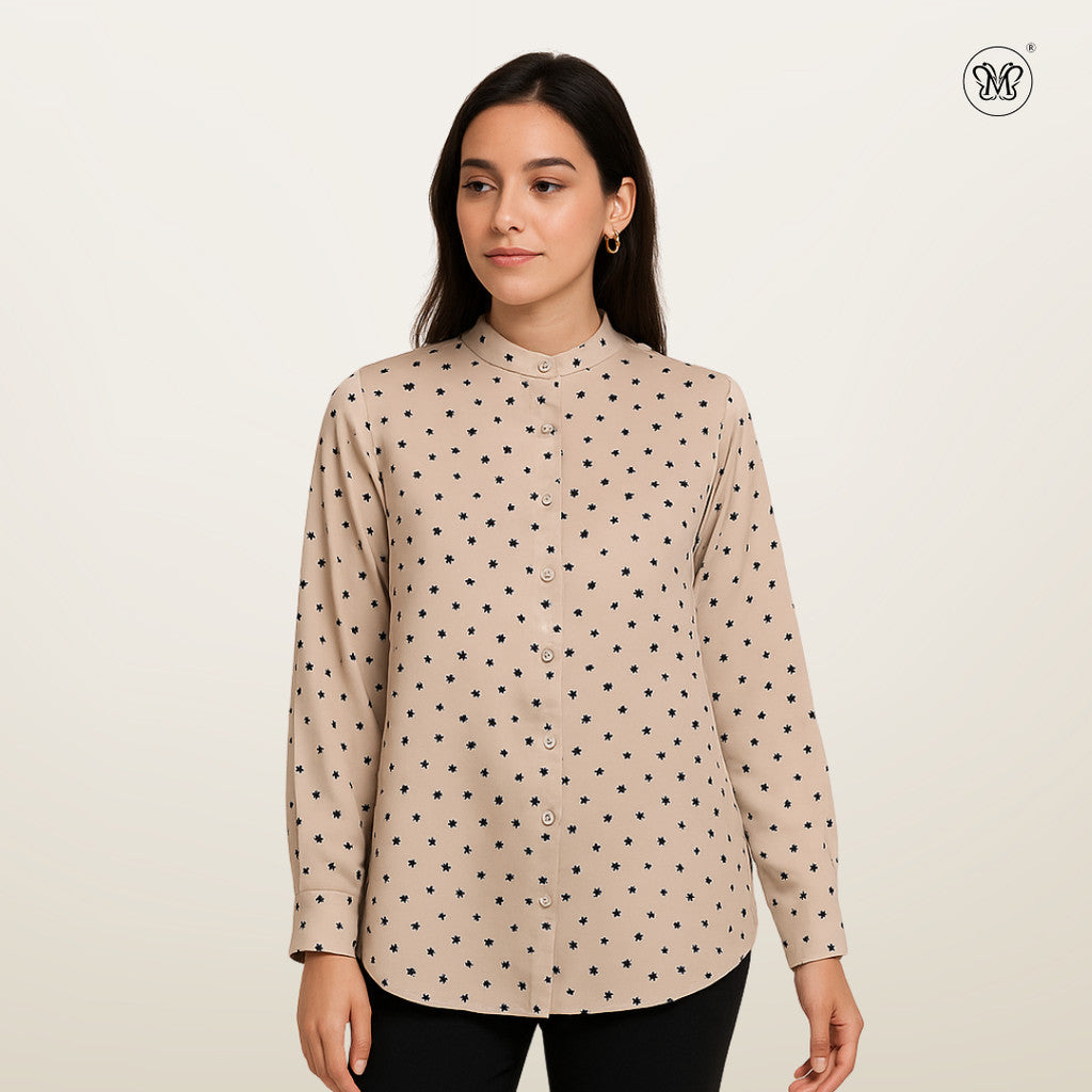 Ladies Printed Button Cuff Blouse L2