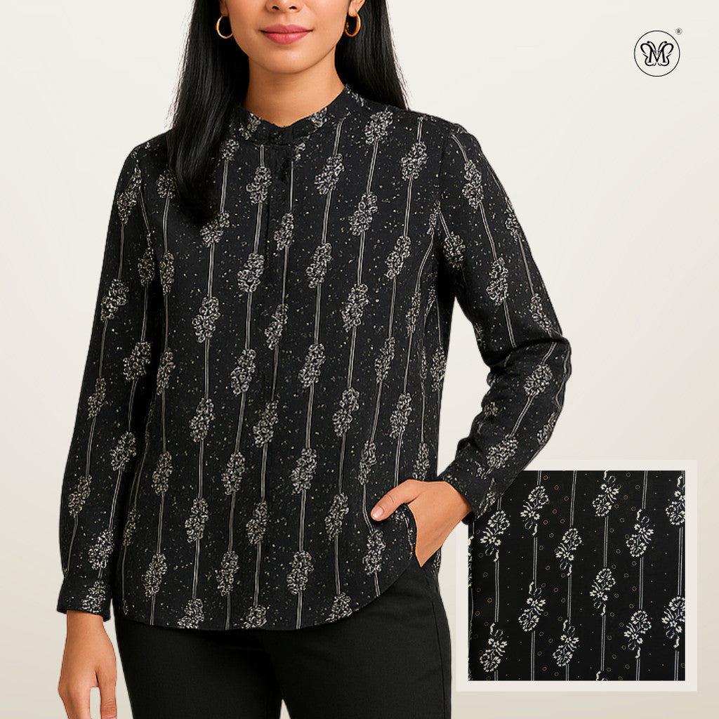 Ladies Printed Button Cuff Blouse