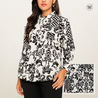 Ladies Printed Button Cuff Blouse