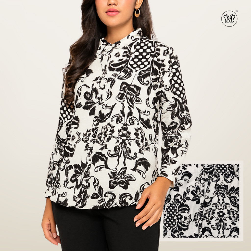 Ladies Printed Button Cuff Blouse