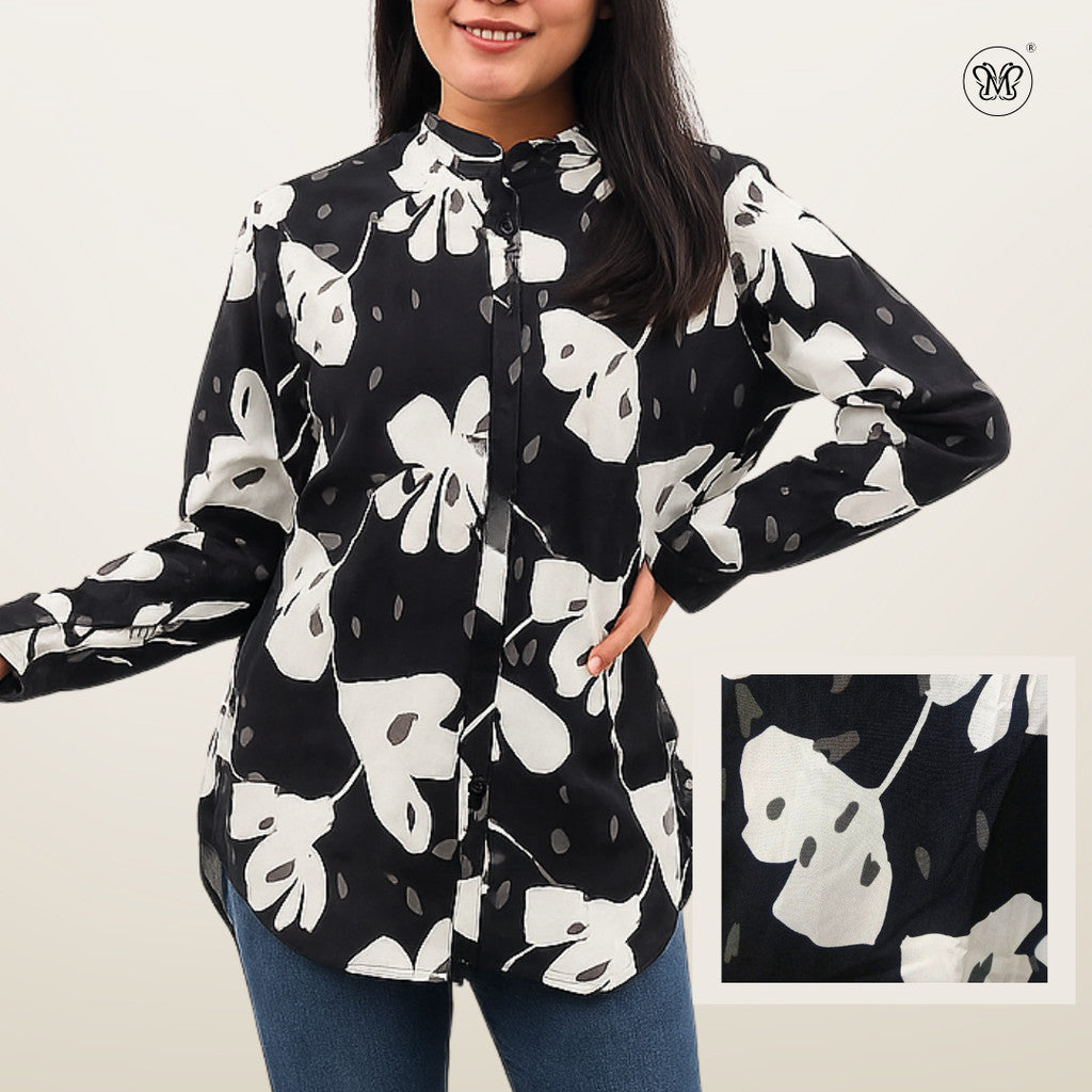 Ladies Printed Button Cuff Blouse