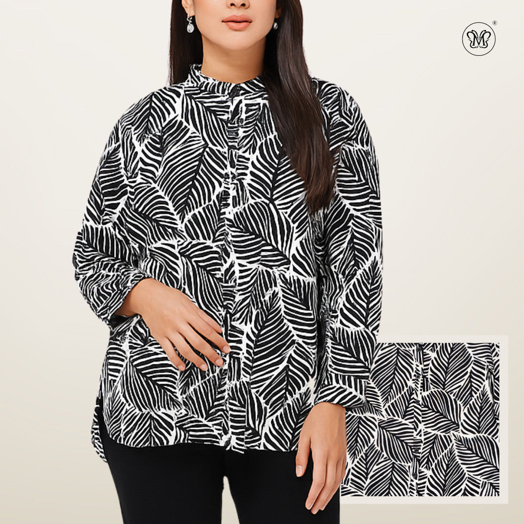 Ladies Printed Button Cuff Blouse