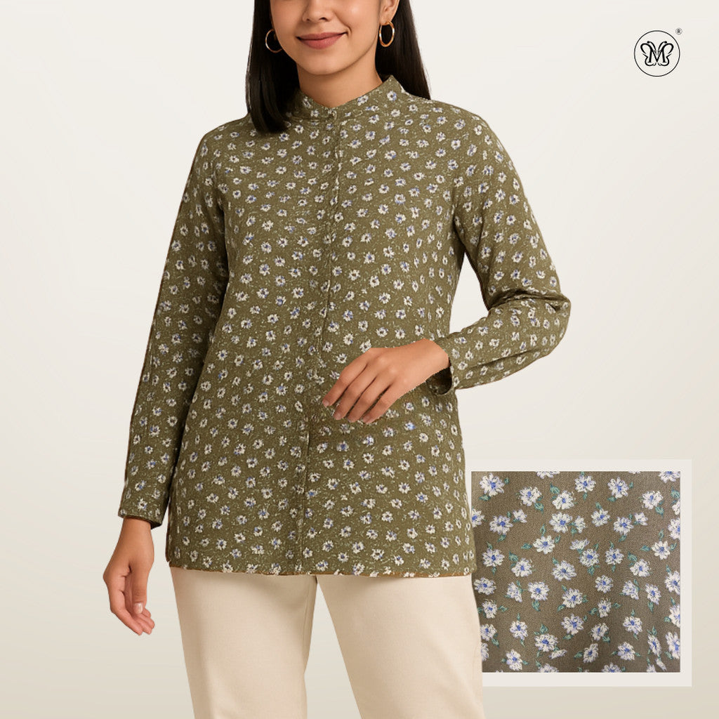 Ladies Printed Button Cuff Blouse L2