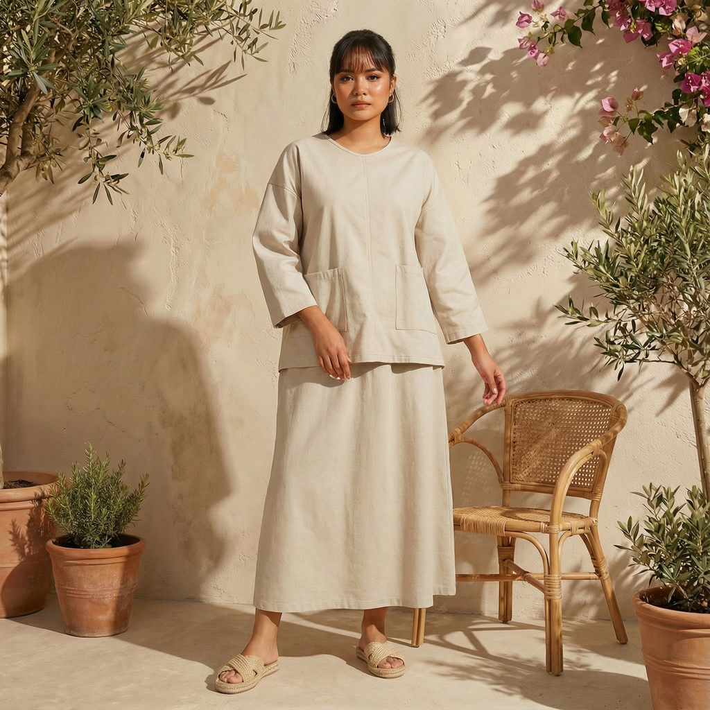 Ladies Front Pockets Linen Set