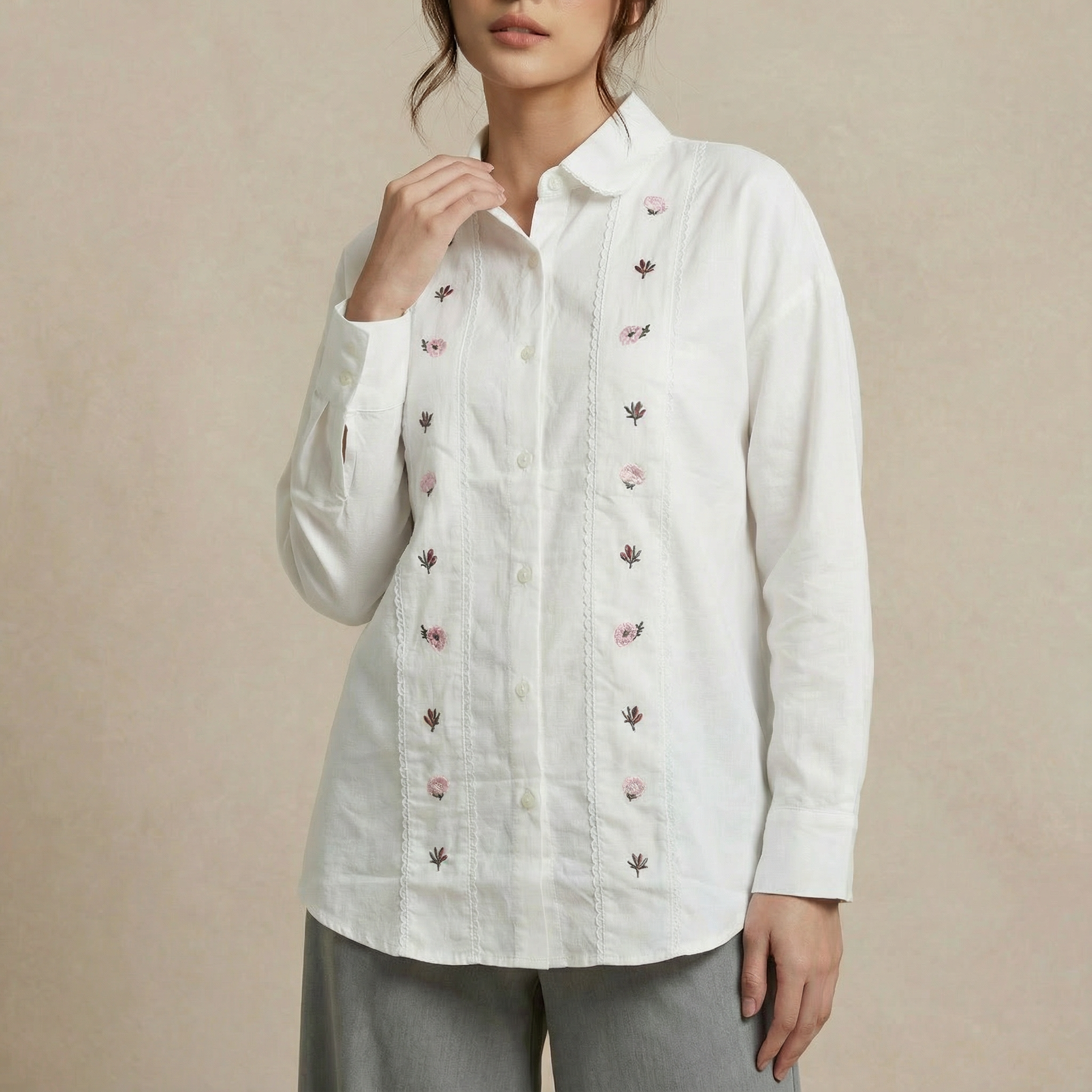 Ladies Vertical Floral Motifs Shirt