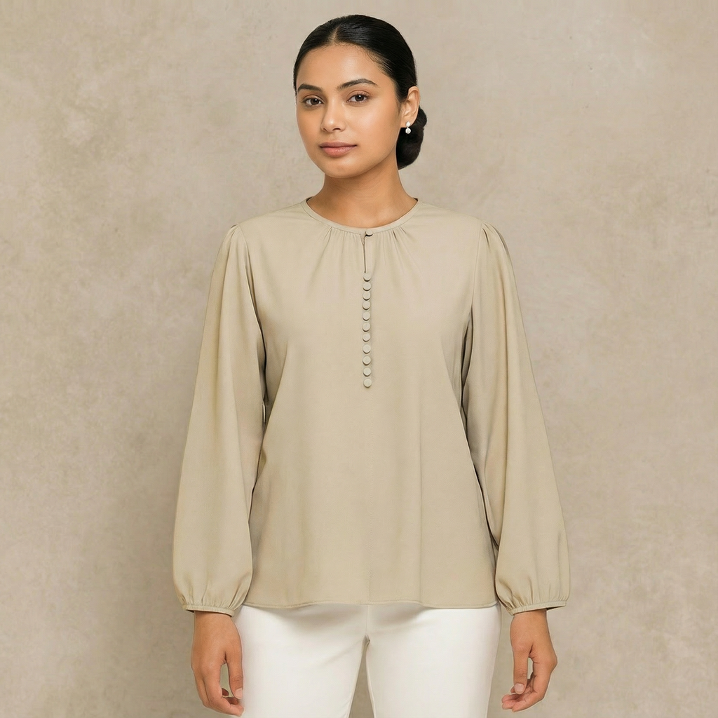 Modest Blouse Long Puff Sleeves