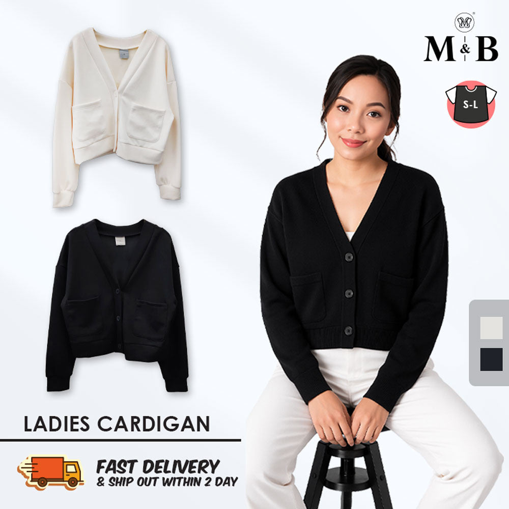 Ladies Outerwear Cropped Button-Up Cardigan