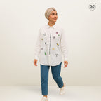 Ladies Embroidered White Button-Up Shirt