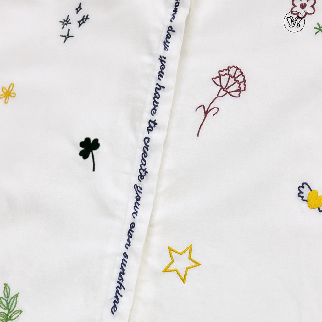 Ladies Embroidered White Button-Up Shirt