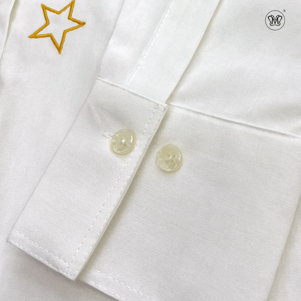 Ladies Embroidered White Button-Up Shirt