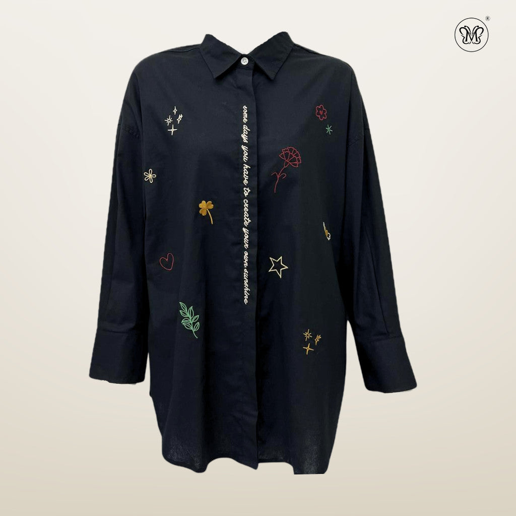 Ladies Embroidered White Button-Up Shirt