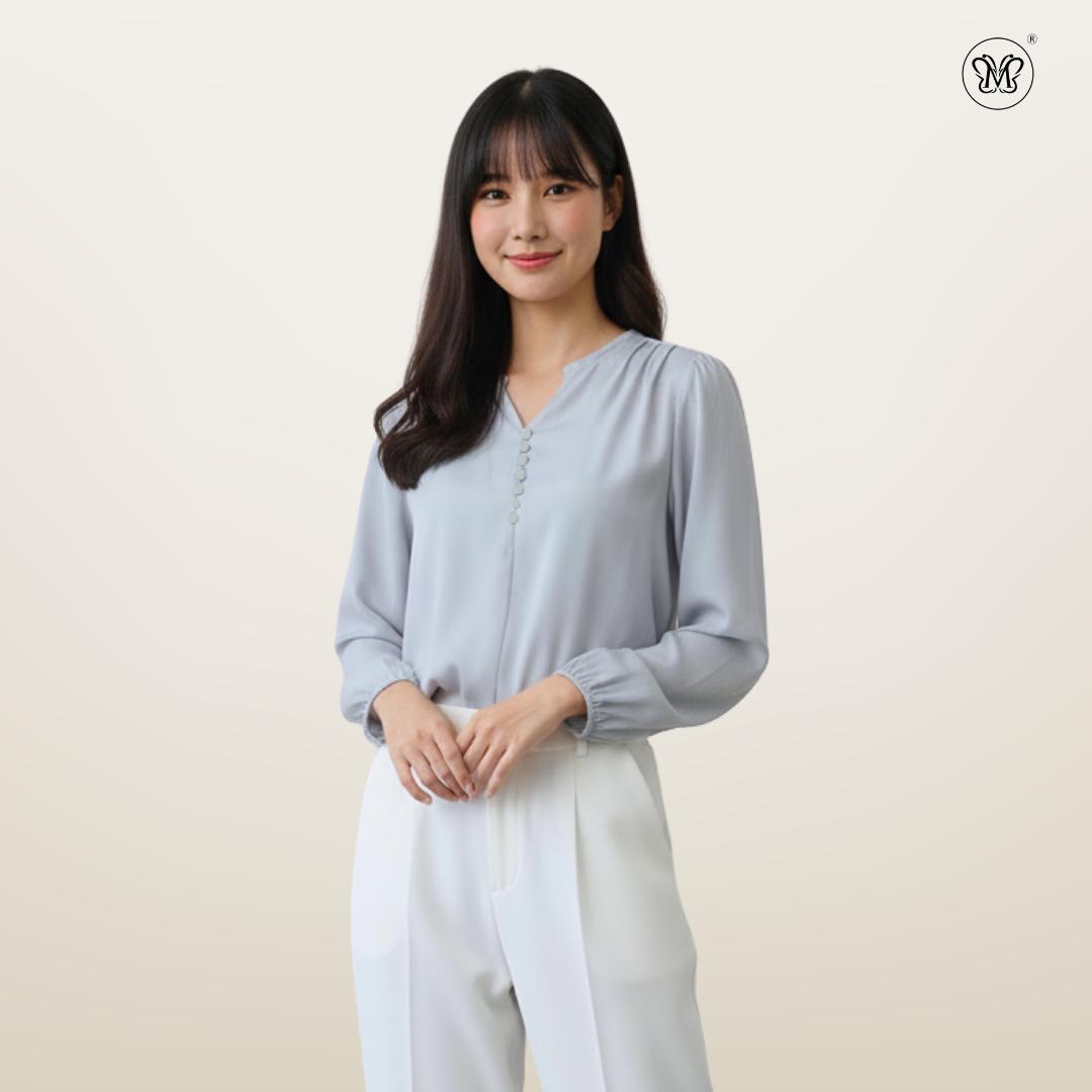 Gathered V-Slit Neckline Blouse