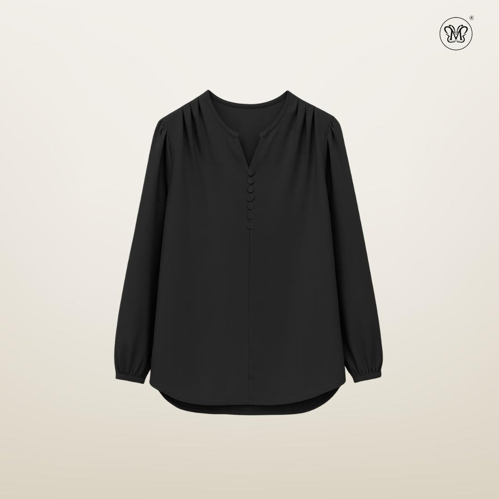 Gathered V-Slit Neckline Blouse