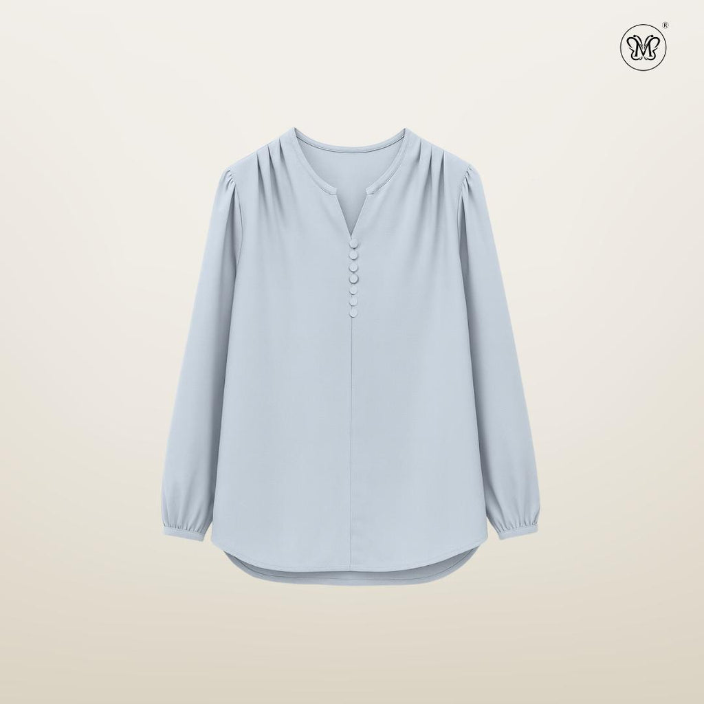 Gathered V-Slit Neckline Blouse