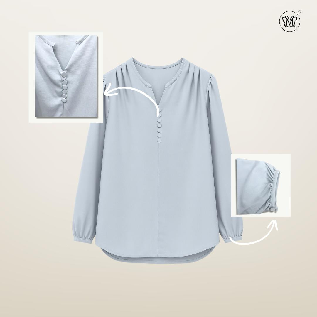 Gathered V-Slit Neckline Blouse