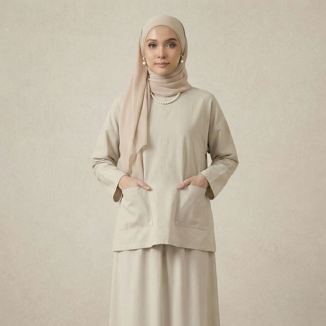 Ladies Front Pockets Linen Set