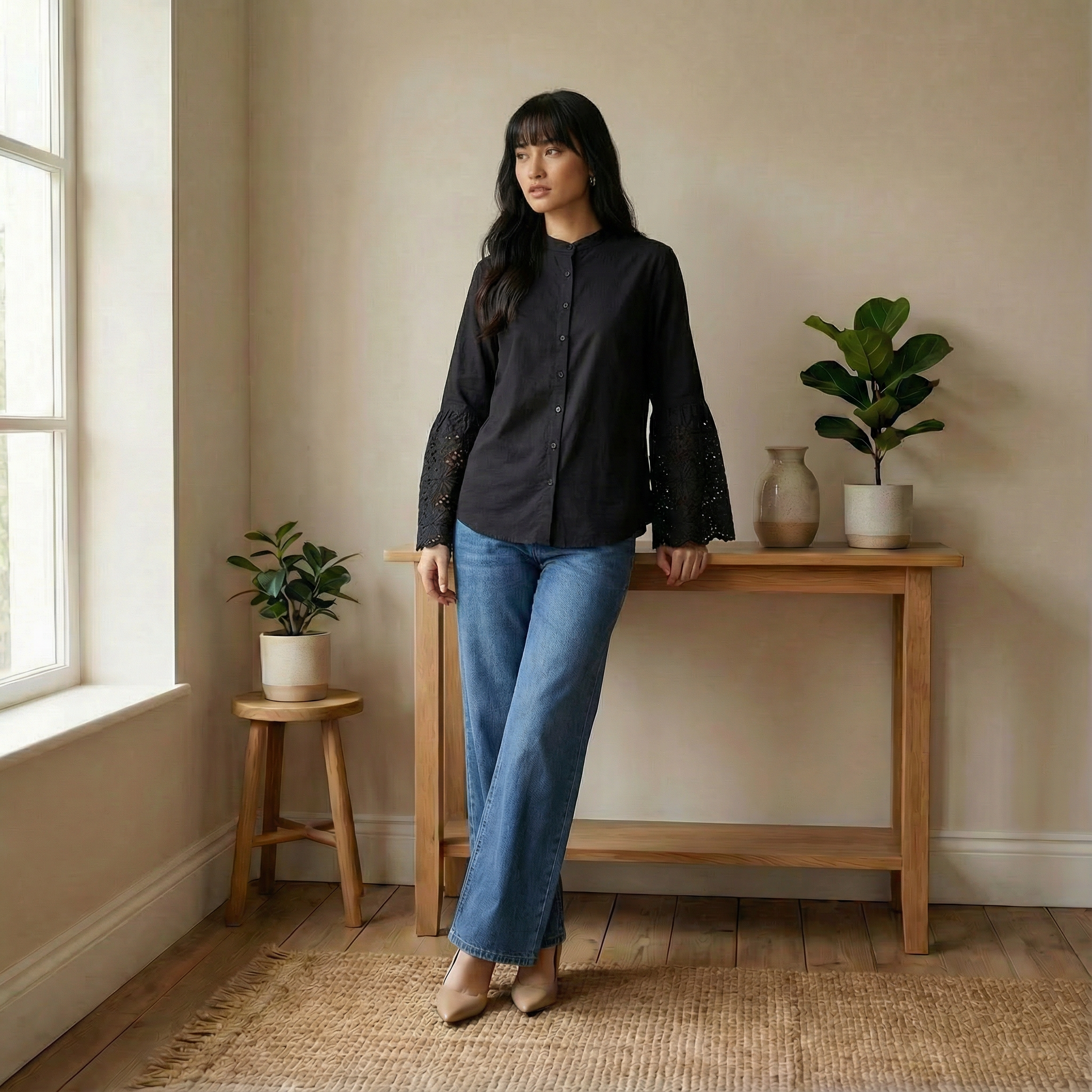 Embroidered Bell Sleeves Blouse