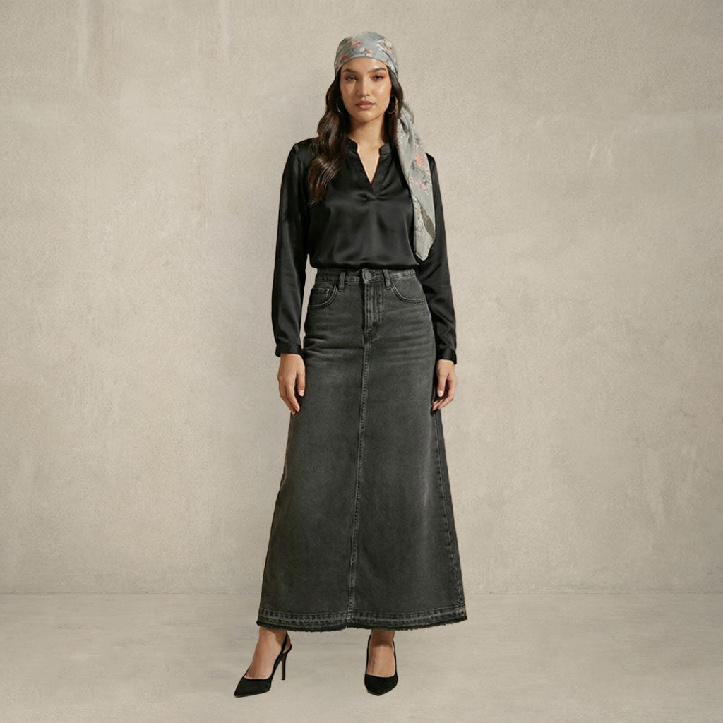 Denim Maxi A-Line Skirt
