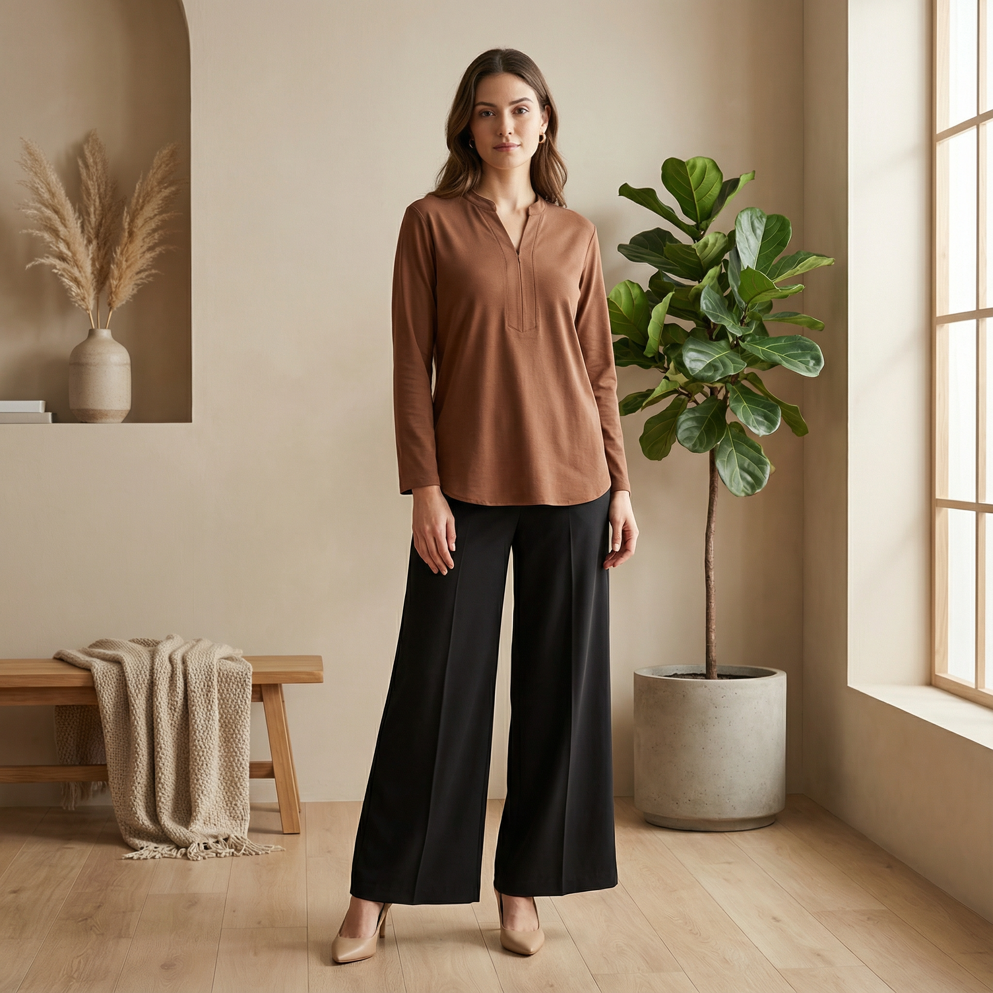 Blouse Casual V-Neck Zip