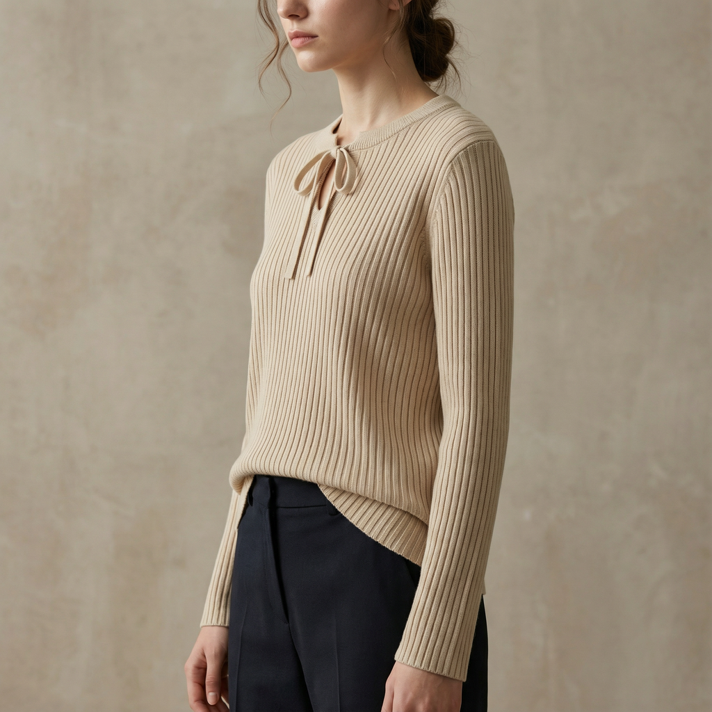 Ribbed Knit Tie-Neck Top
