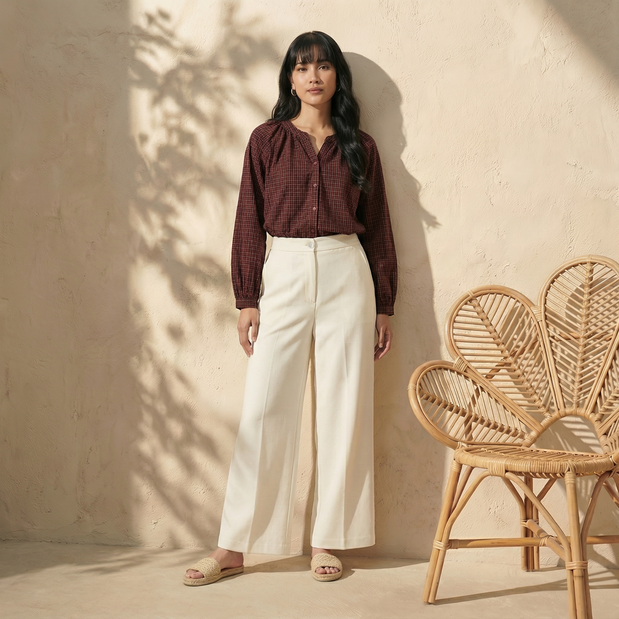 Checkered Puff Sleeve Blouse