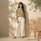 V-Slit Round Neck Blouse