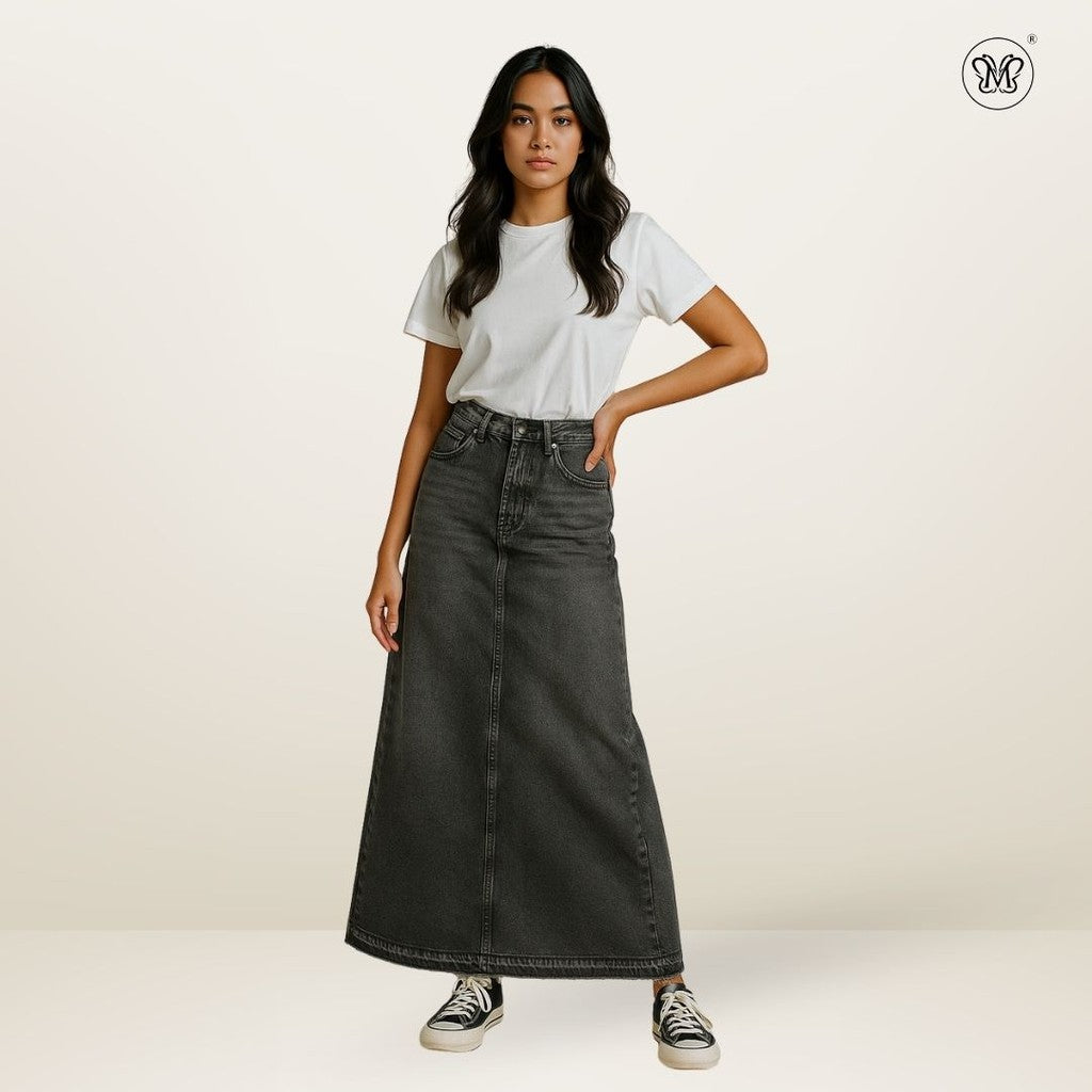 Denim Maxi A-Line Skirt