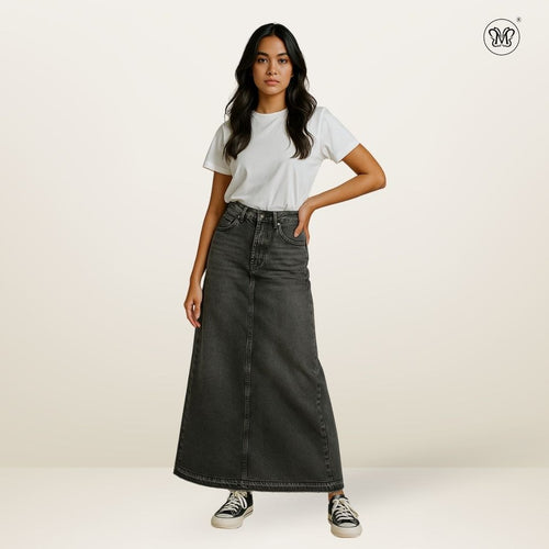 Denim Maxi A-Line Skirt